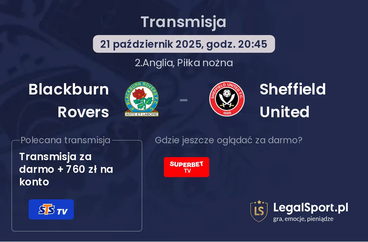 Blackburn Rovers - Sheffield United Transmisje