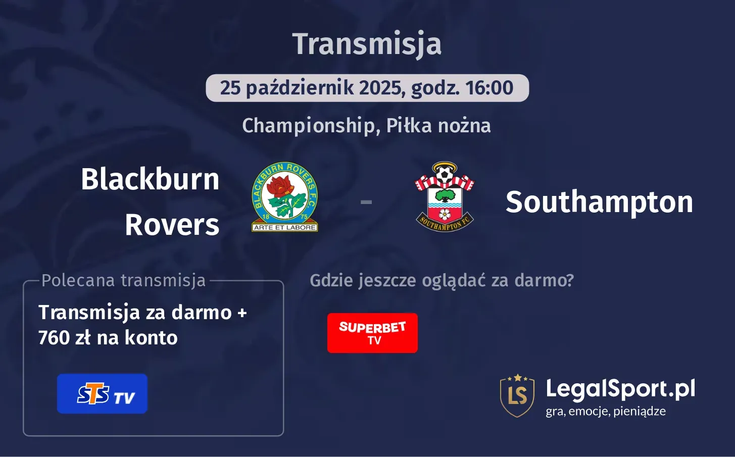 Blackburn Rovers - Southampton Transmisje