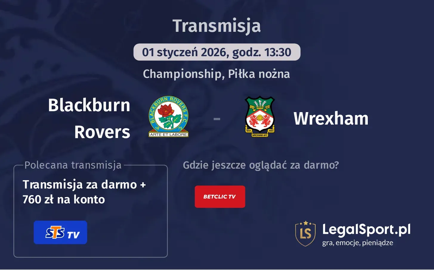 Blackburn Rovers - Wrexham Transmisje