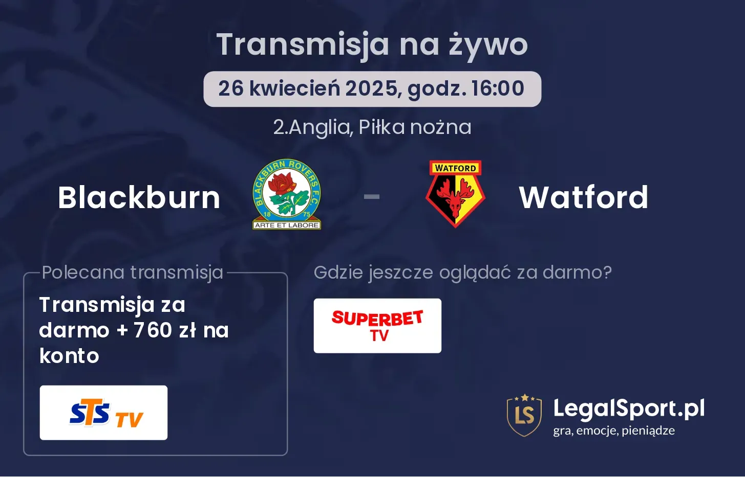 Blackburn - Watford gdzie oglądać transmisję?