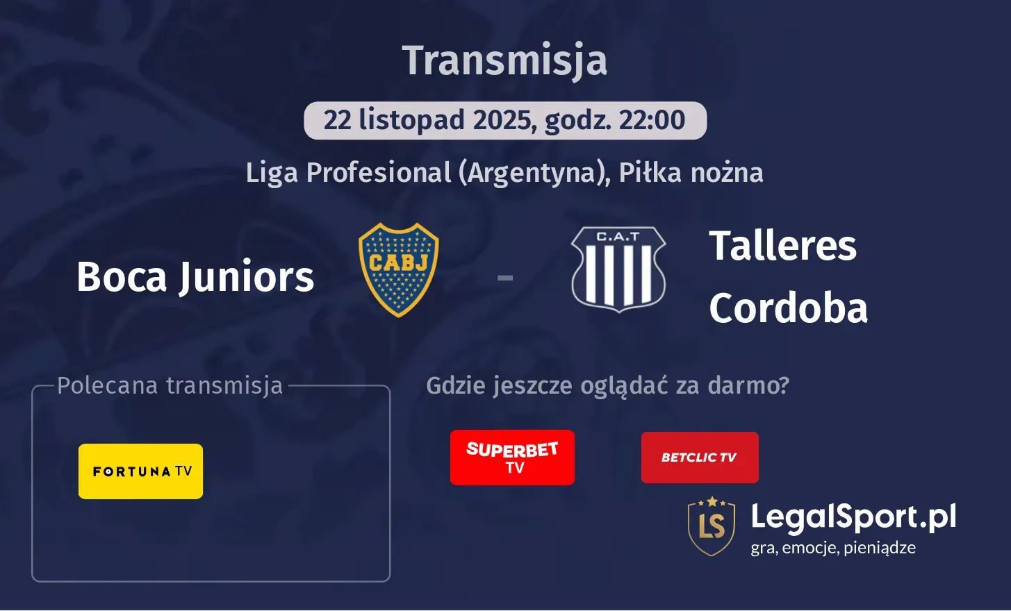 Boca Juniors - Talleres Cordoba Transmisje
