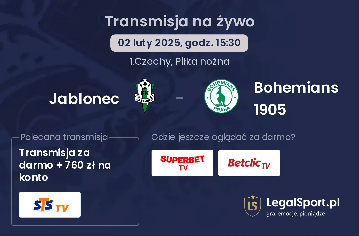 Jablonec - Bohemians 1905 gdzie oglądać transmisję?