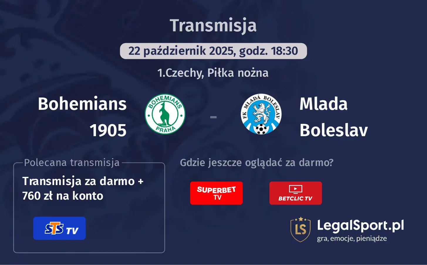 Bohemians 1905 - Mlada Boleslav Transmisje