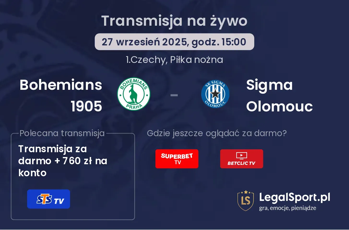 Bohemians 1905 - Sigma Olomouc transmisja na żywo