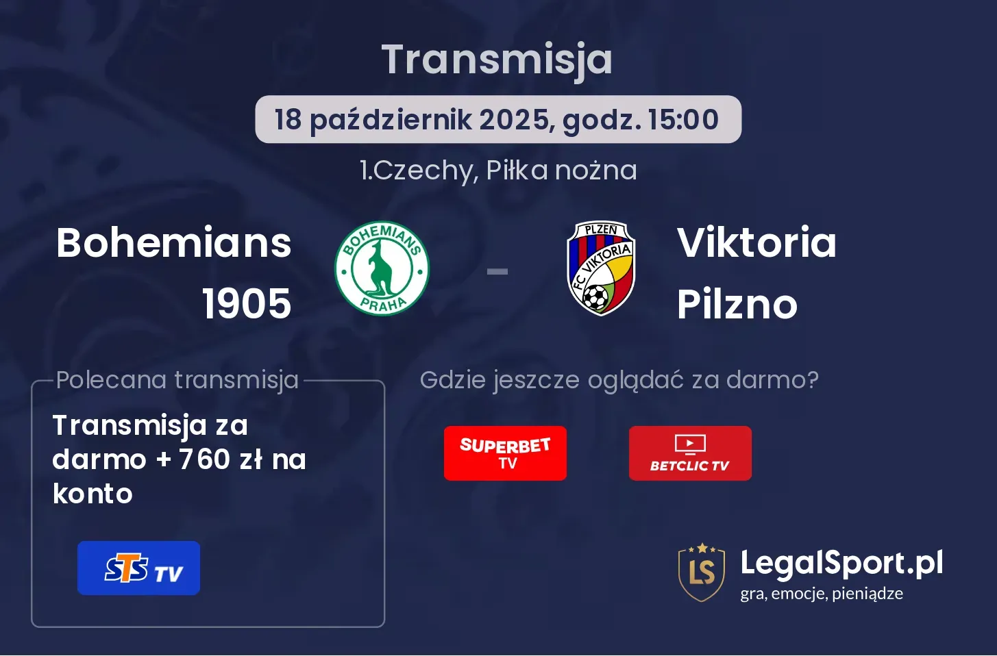 Bohemians 1905 - Viktoria Pilzno Transmisje