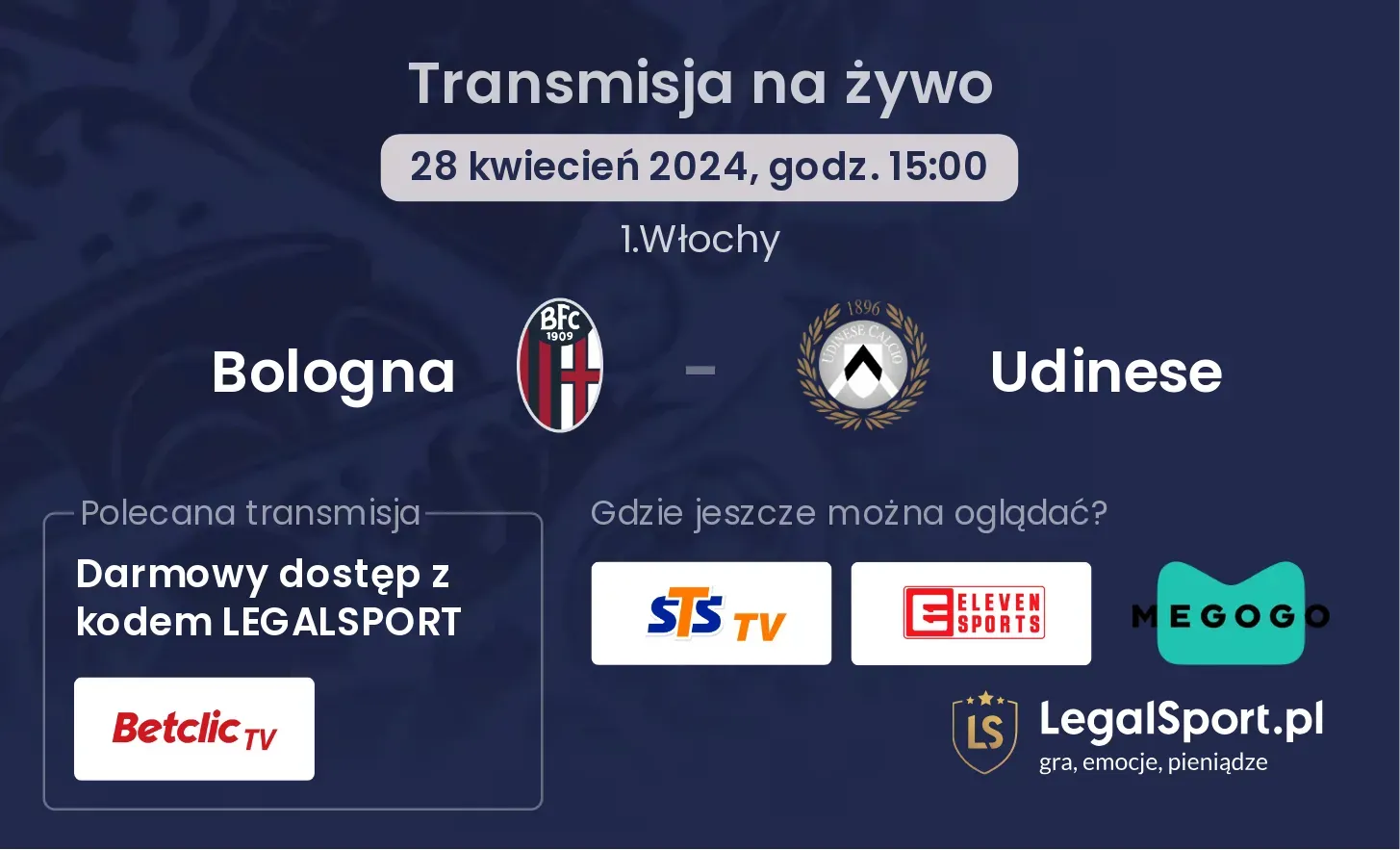 Bologna - Udinese transmisja na żywo