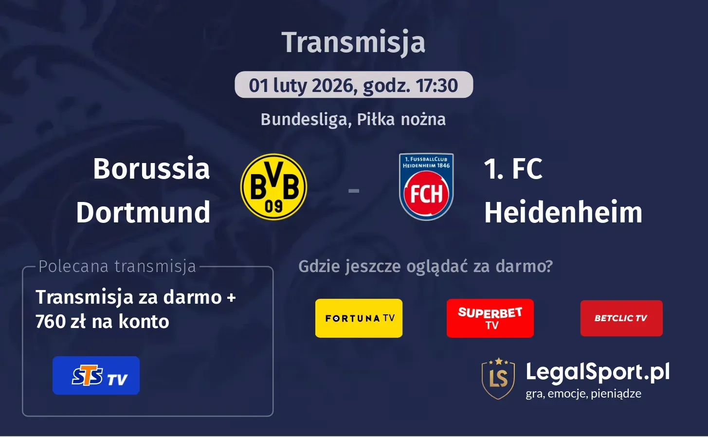 Borussia Dortmund - 1. FC Heidenheim Transmisje