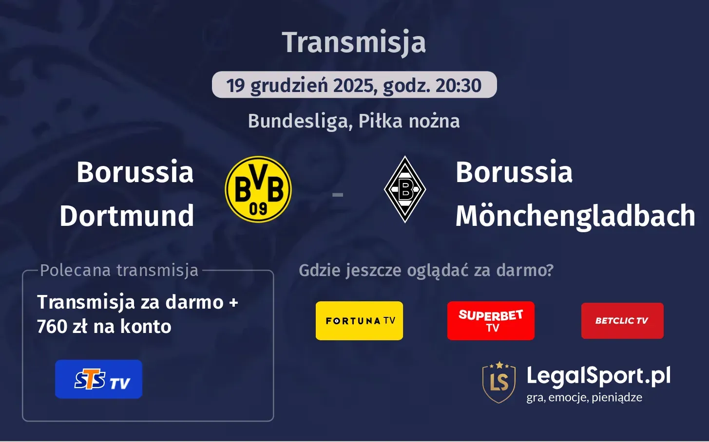 Borussia Dortmund - Borussia Mönchengladbach Transmisje