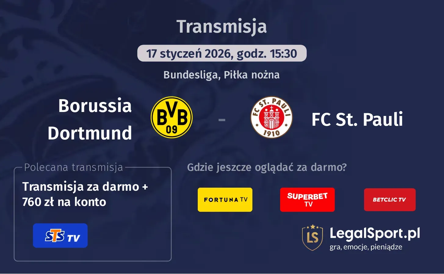 Borussia Dortmund - FC St. Pauli Transmisje