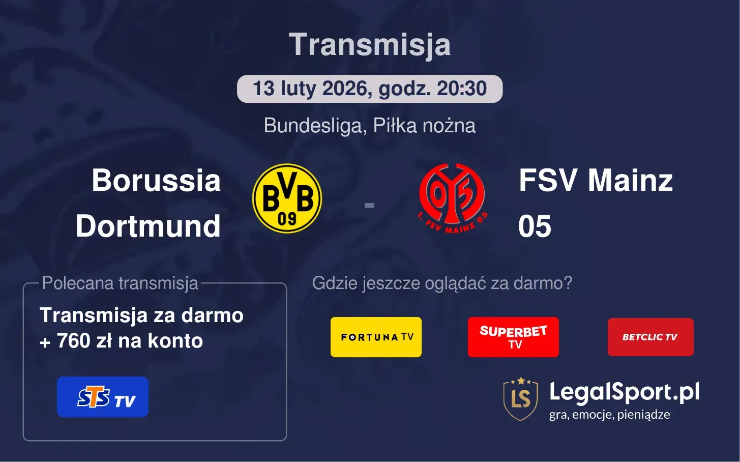 Borussia Dortmund - FSV Mainz 05 Transmisje