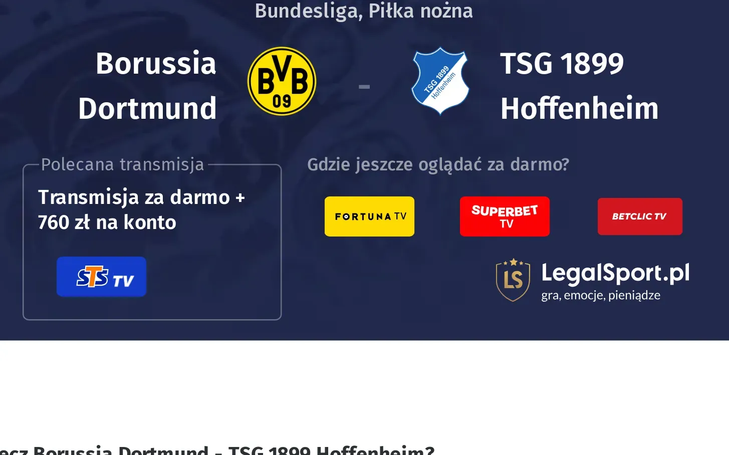 Borussia Dortmund - TSG 1899 Hoffenheim Transmisje