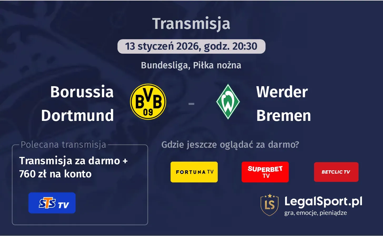Borussia Dortmund - Werder Bremen Transmisje