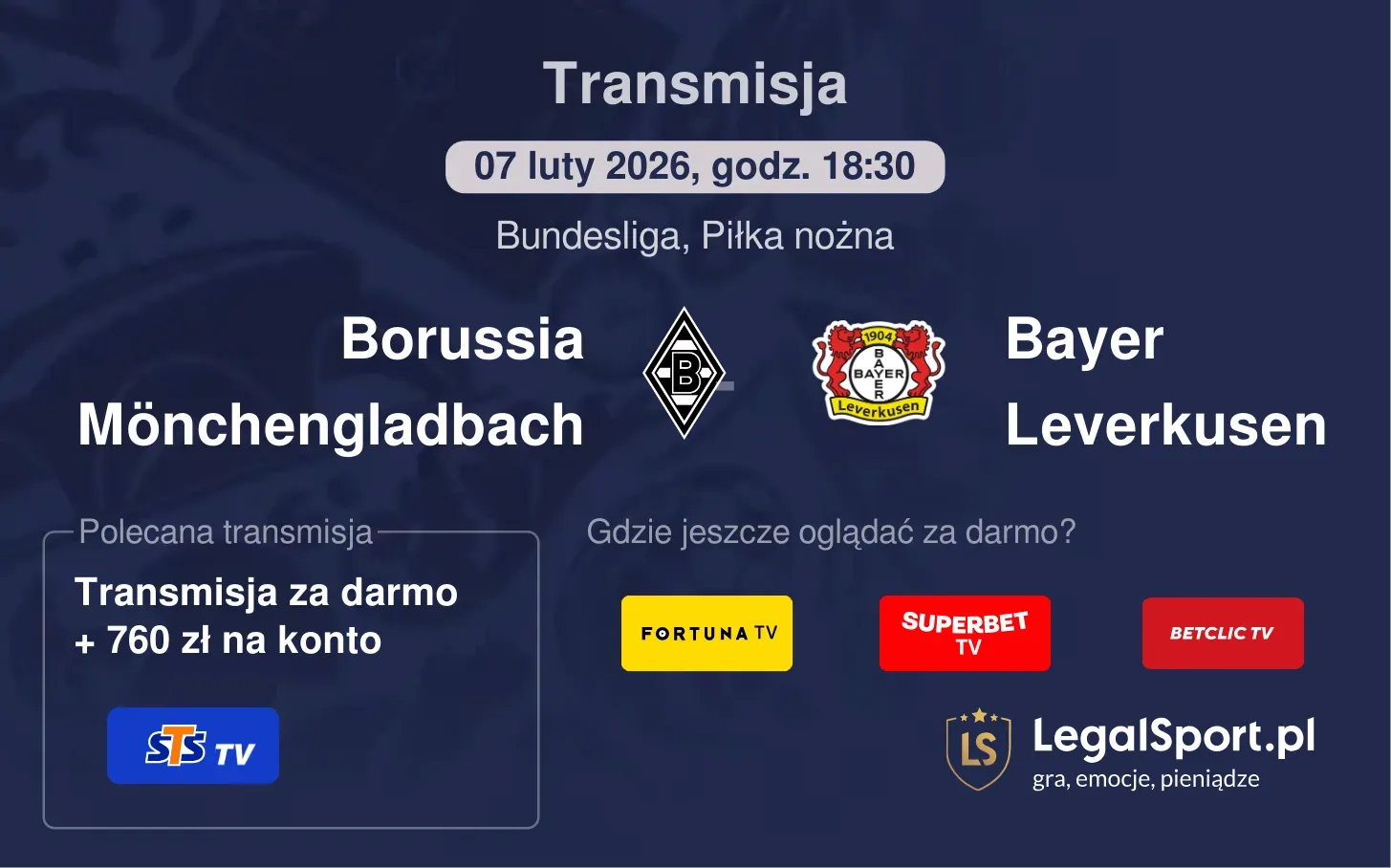 Borussia Mönchengladbach - Bayer Leverkusen Transmisje