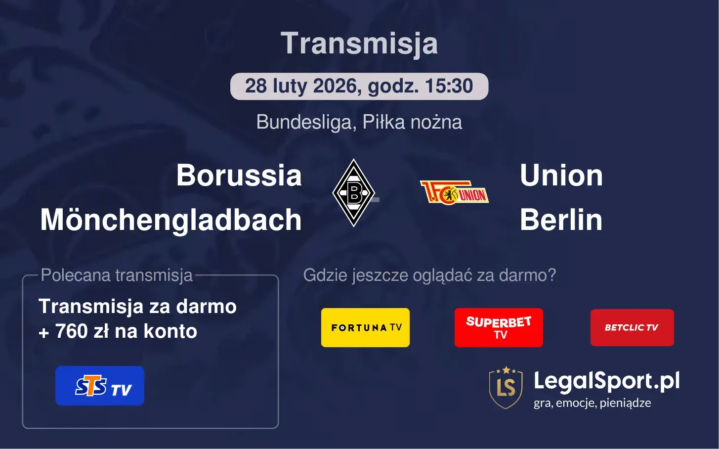 Borussia Mönchengladbach - Union Berlin Transmisje