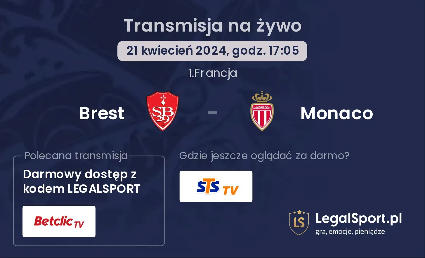 Brest - Monaco transmisja na żywo