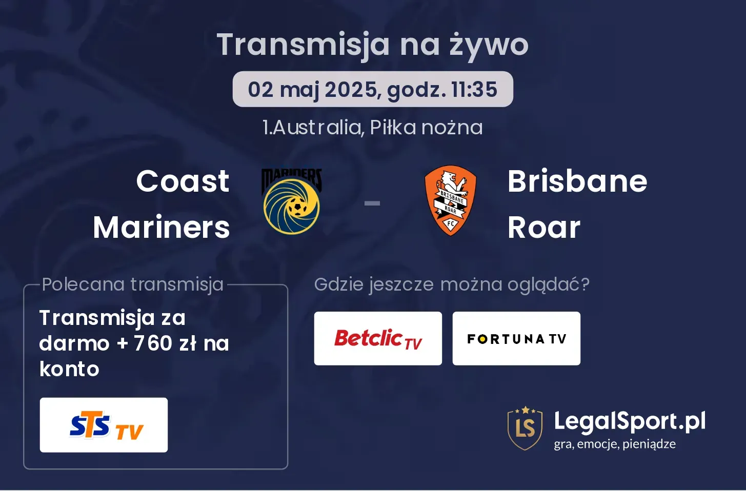 Coast Mariners - Brisbane Roar gdzie oglądać?