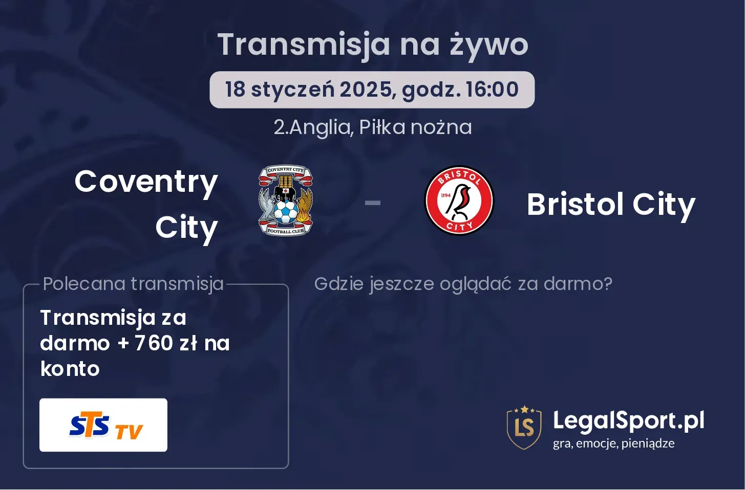 Coventry City - Bristol City gdzie oglądać?