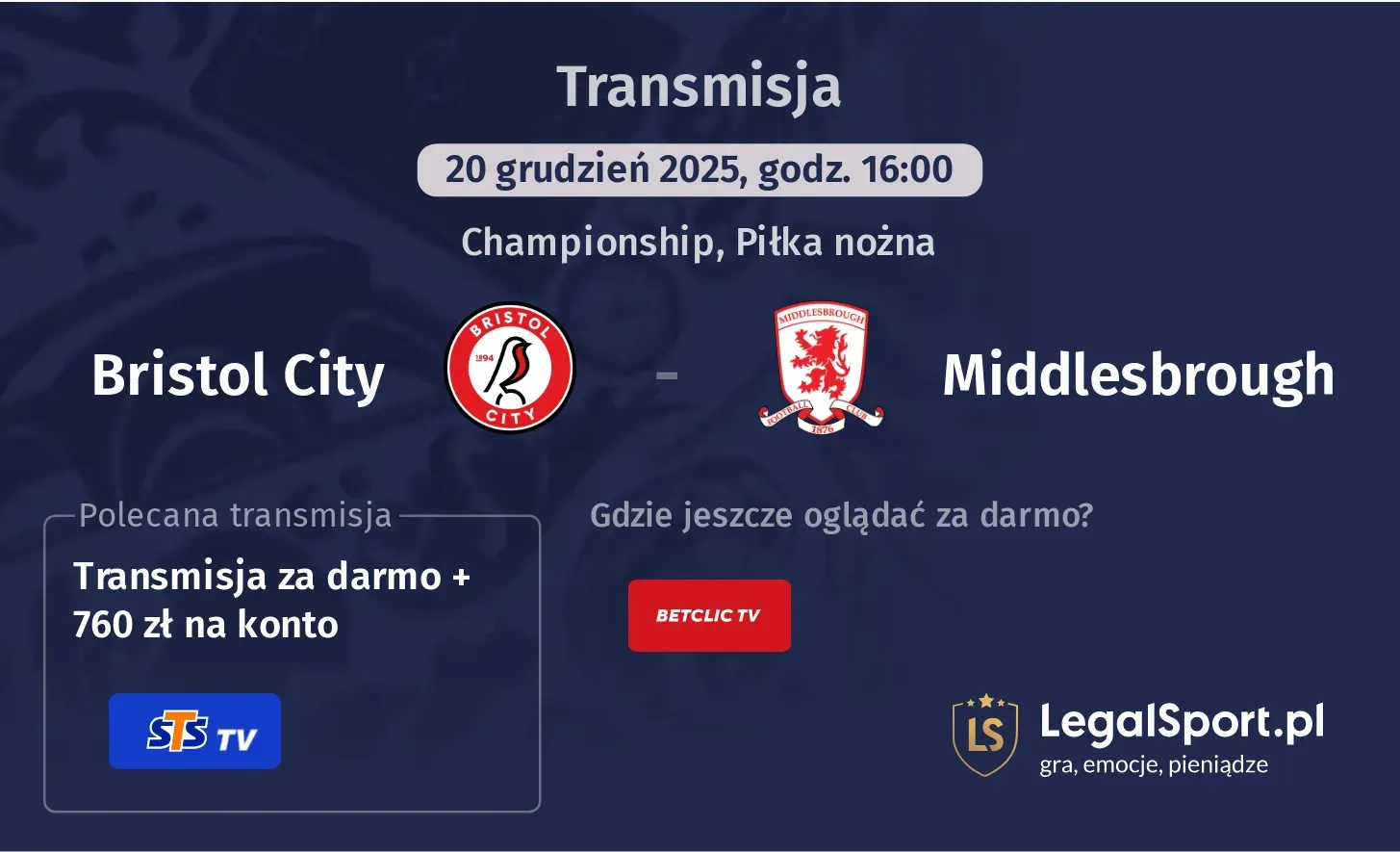 Bristol City - Middlesbrough Transmisje