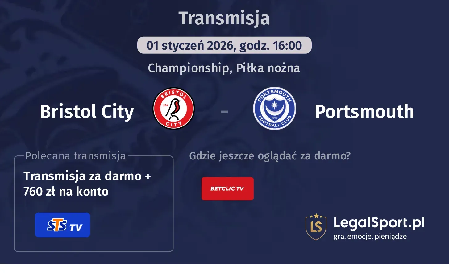 Bristol City - Portsmouth Transmisje