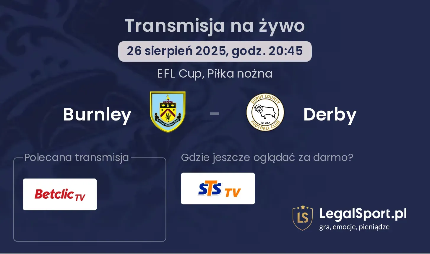 Burnley - Derby transmisja na żywo