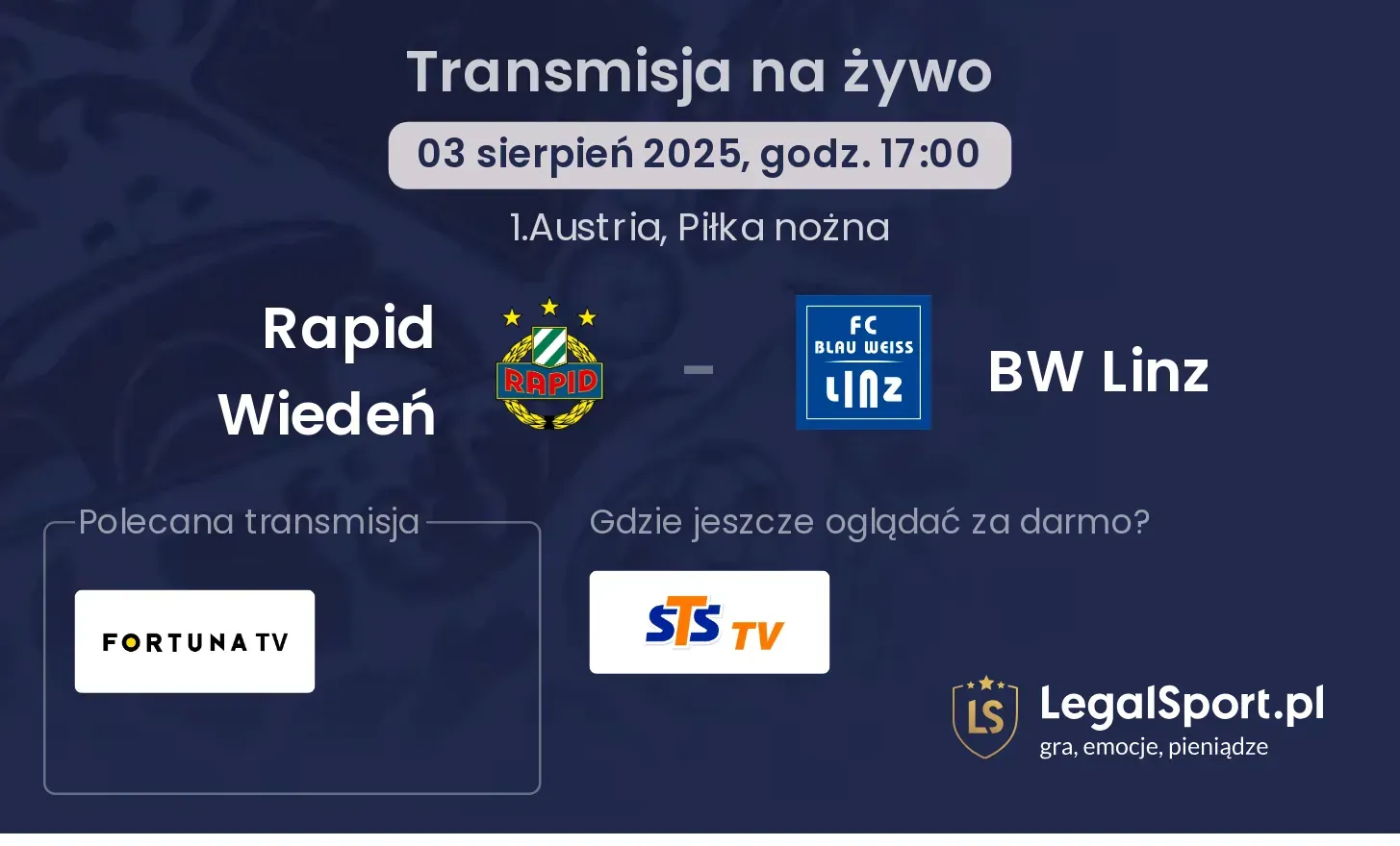 Rapid Wiedeń - BW Linz gdzie oglądać?