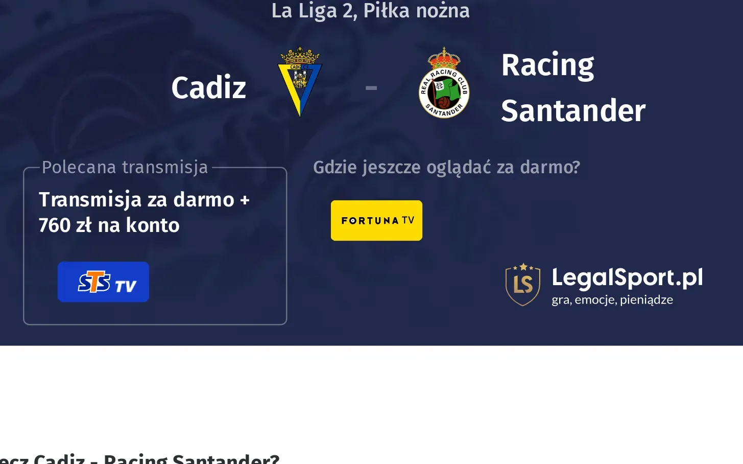Cadiz - Racing Santander Transmisje