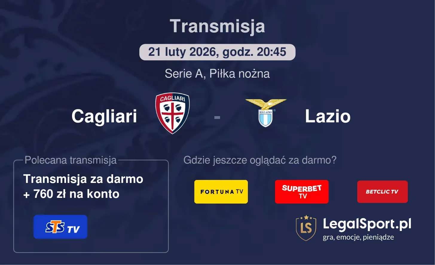 Cagliari - Lazio Transmisje