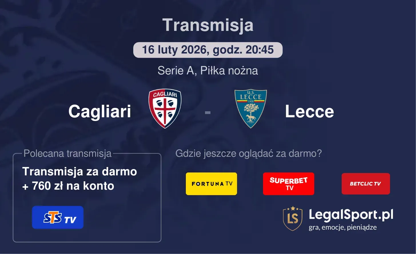 Cagliari - Lecce Transmisje