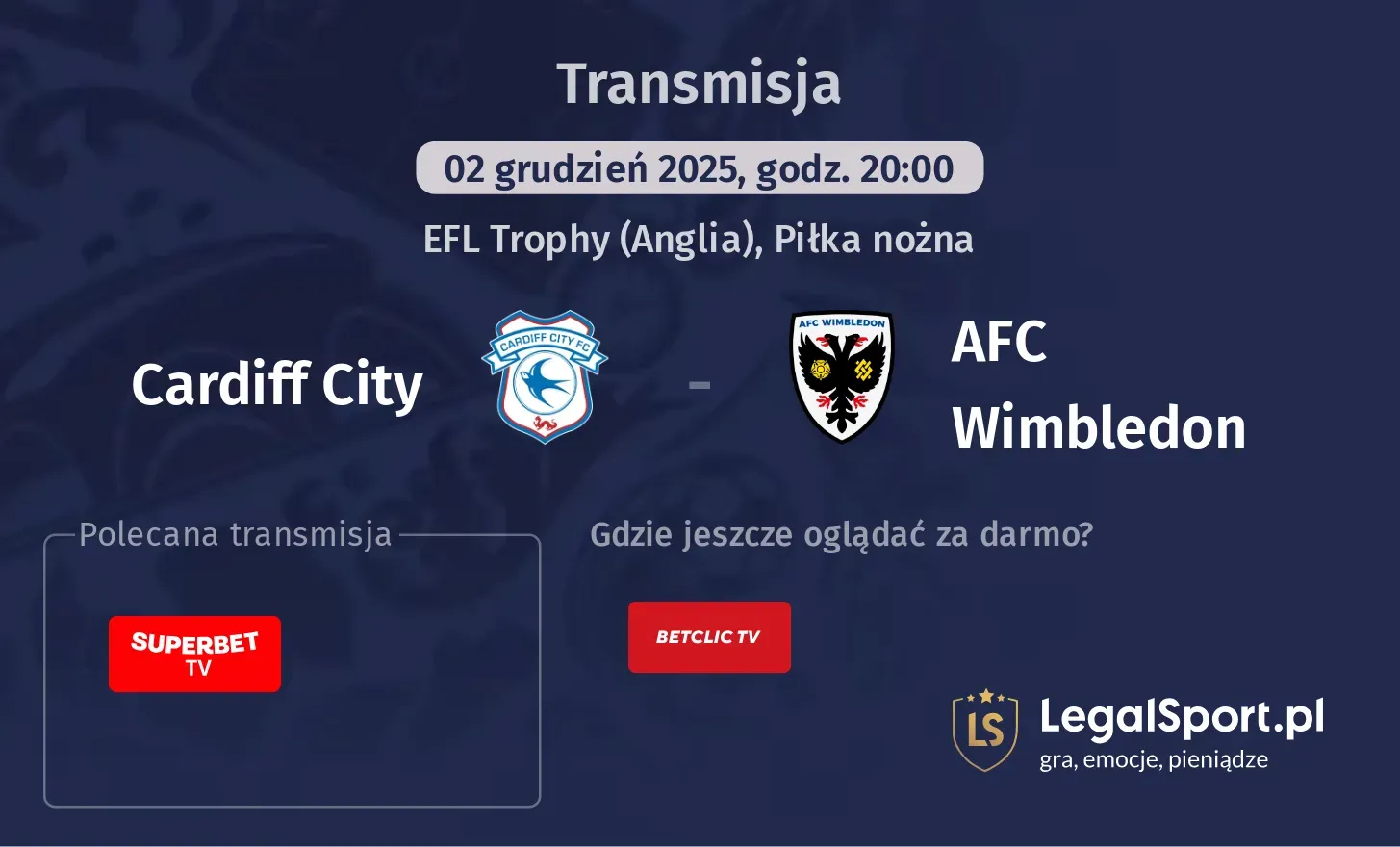 Cardiff City - AFC Wimbledon Transmisje