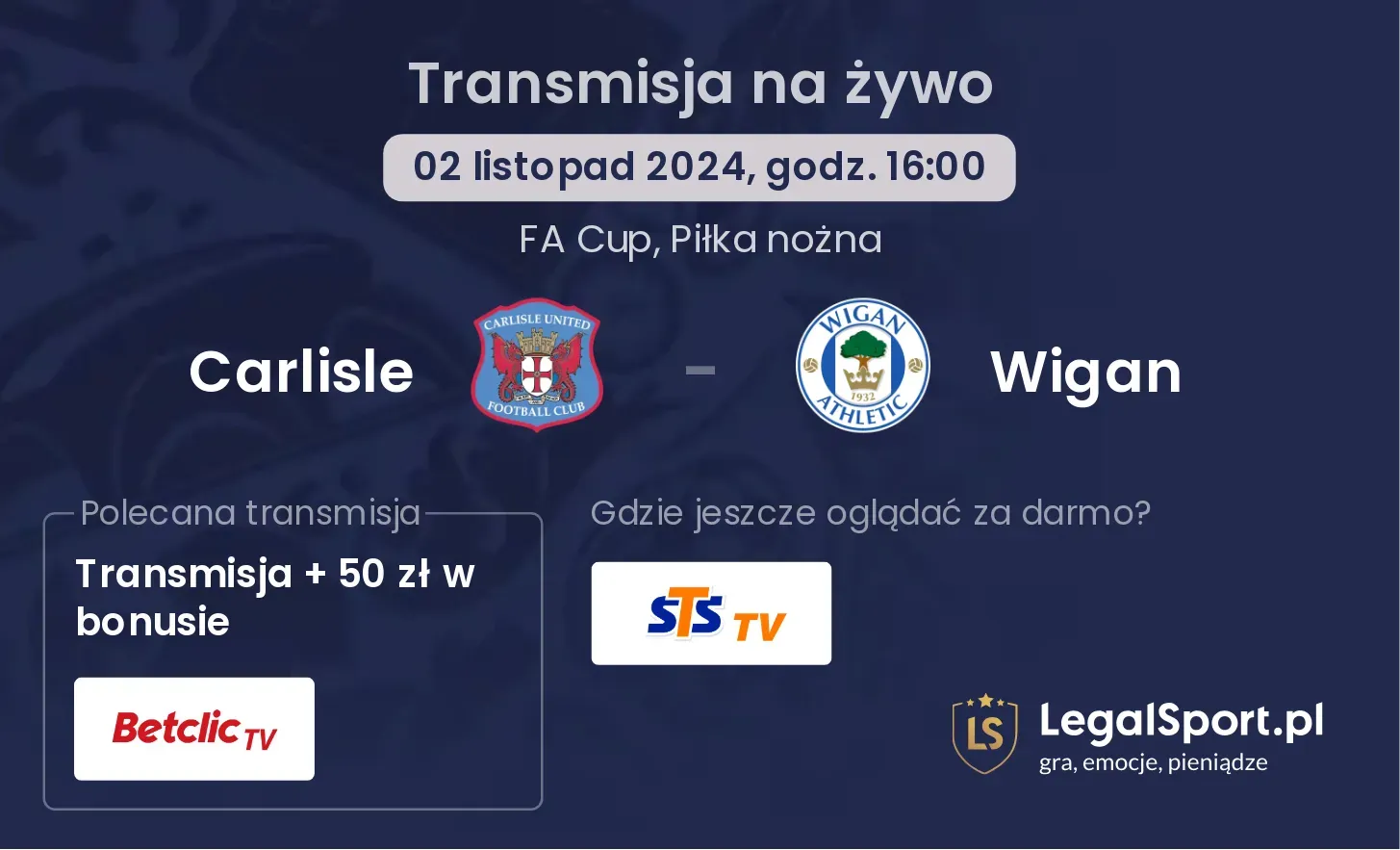 Carlisle - Wigan gdzie oglądać? 02.11, godz. 16:00