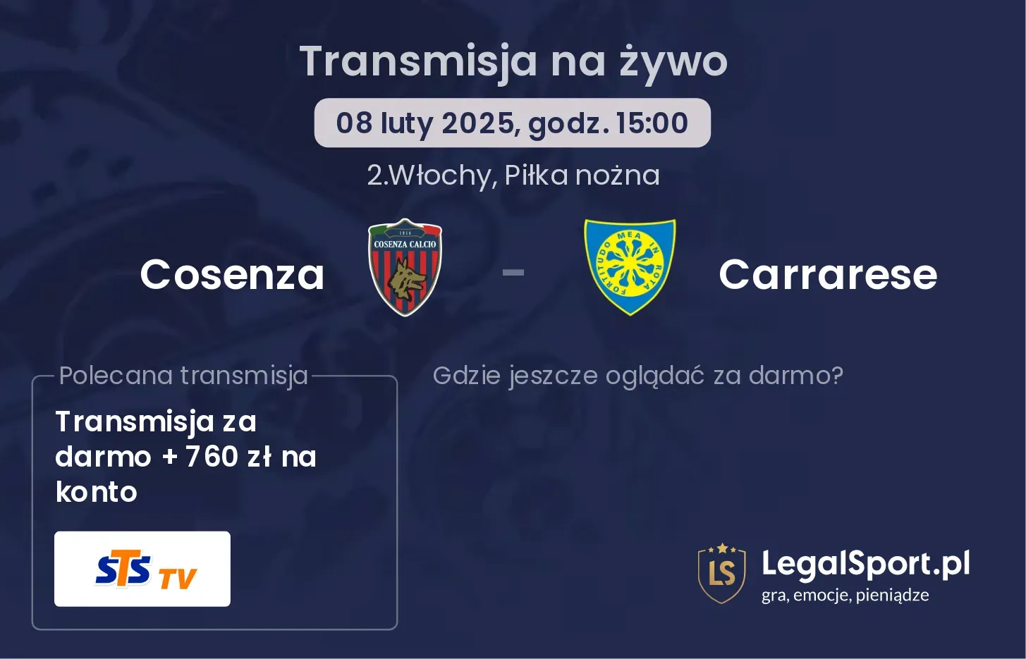Cosenza - Carrarese gdzie oglądać transmisję?