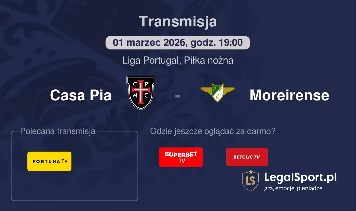 Casa Pia - Moreirense Transmisje