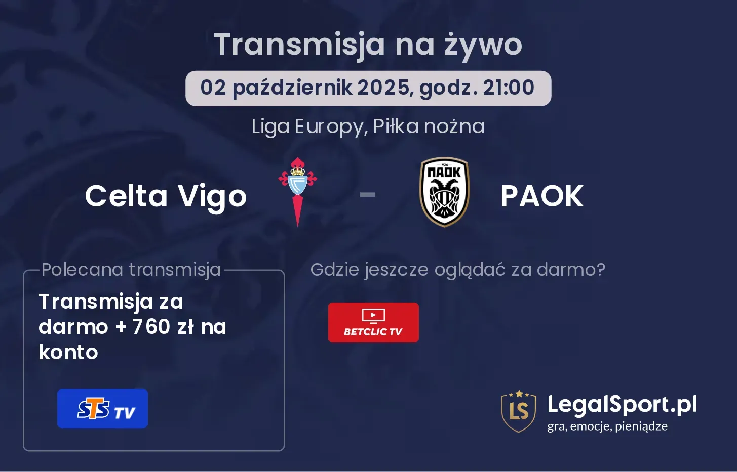 Celta Vigo - PAOK transmisja na żywo