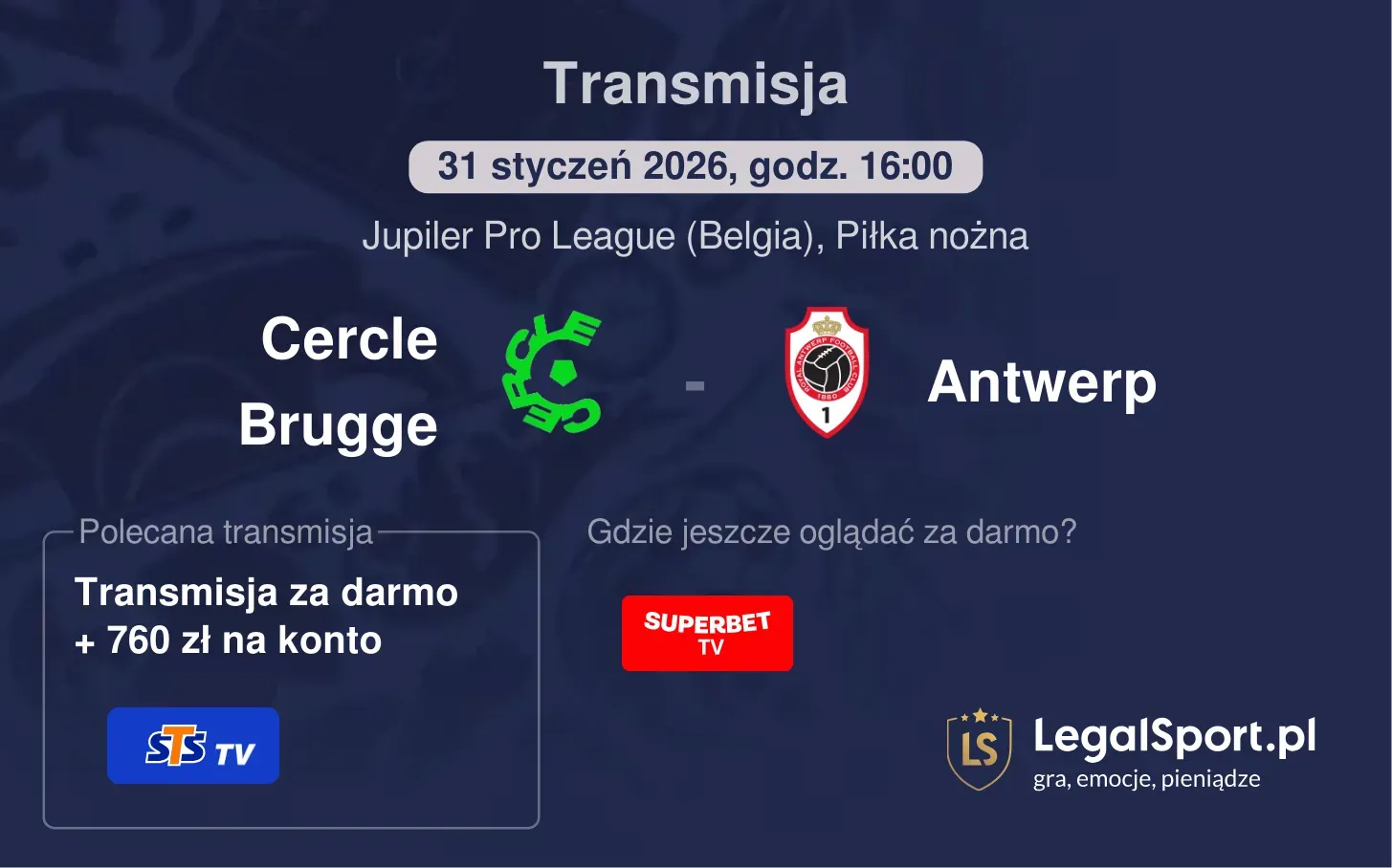 Cercle Brugge - Antwerp Transmisje