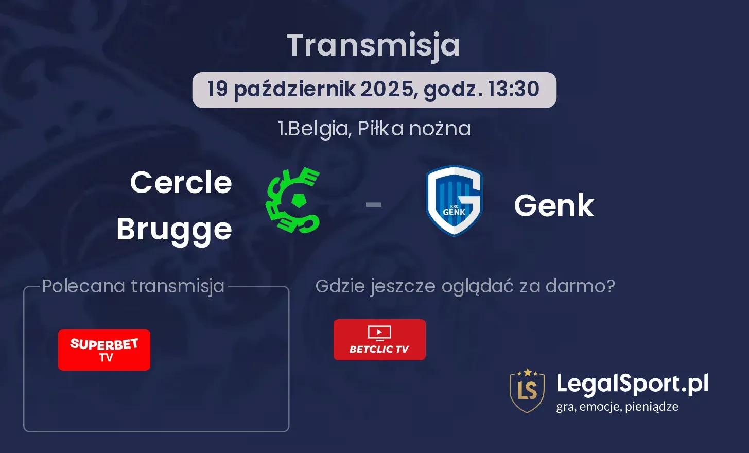 Cercle Brugge - Genk Transmisje