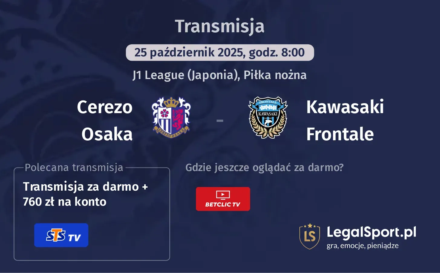 Cerezo Osaka - Kawasaki Frontale Transmisje