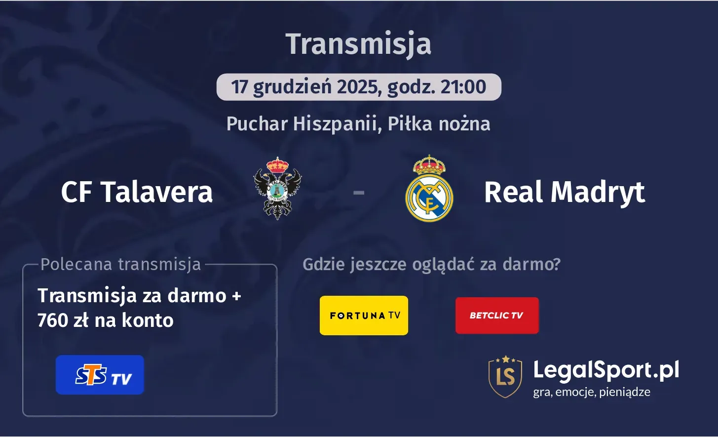 CF Talavera - Real Madryt Transmisje