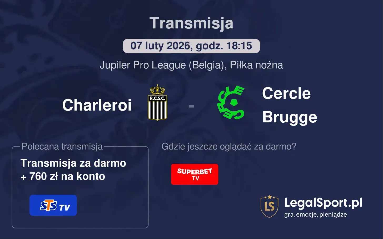 Charleroi - Cercle Brugge Transmisje