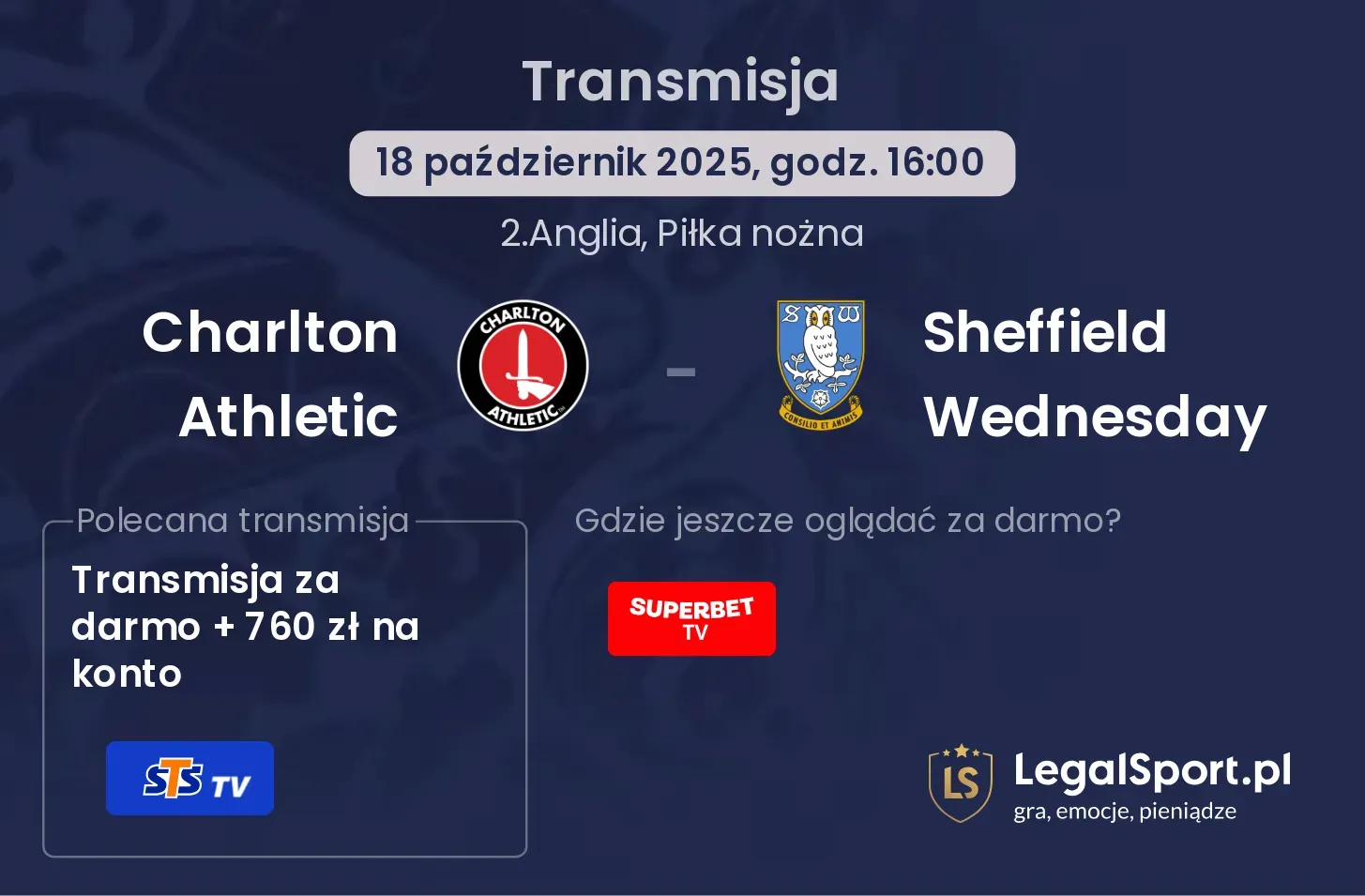 Charlton Athletic - Sheffield Wednesday Transmisje