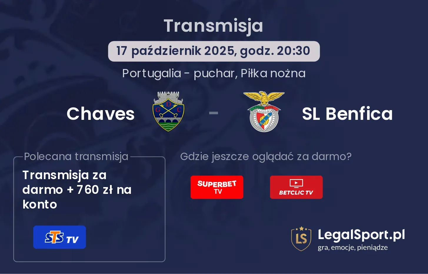 Chaves - SL Benfica gdzie oglądać?