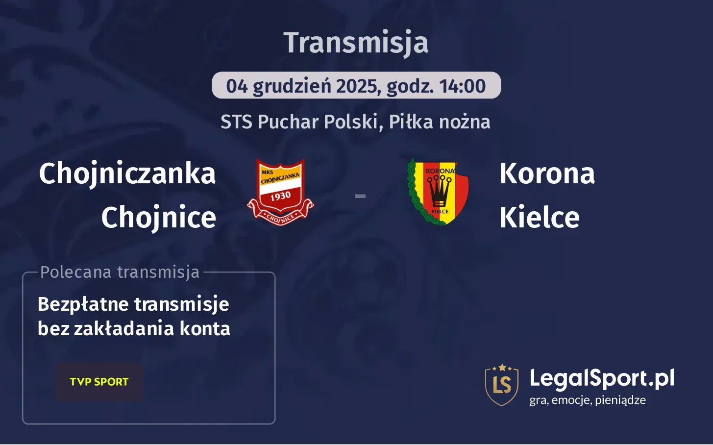 Chojniczanka Chojnice - Korona Kielce Transmisje