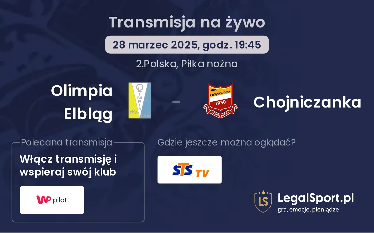 Olimpia Elbląg - Chojniczanka gdzie oglądać?