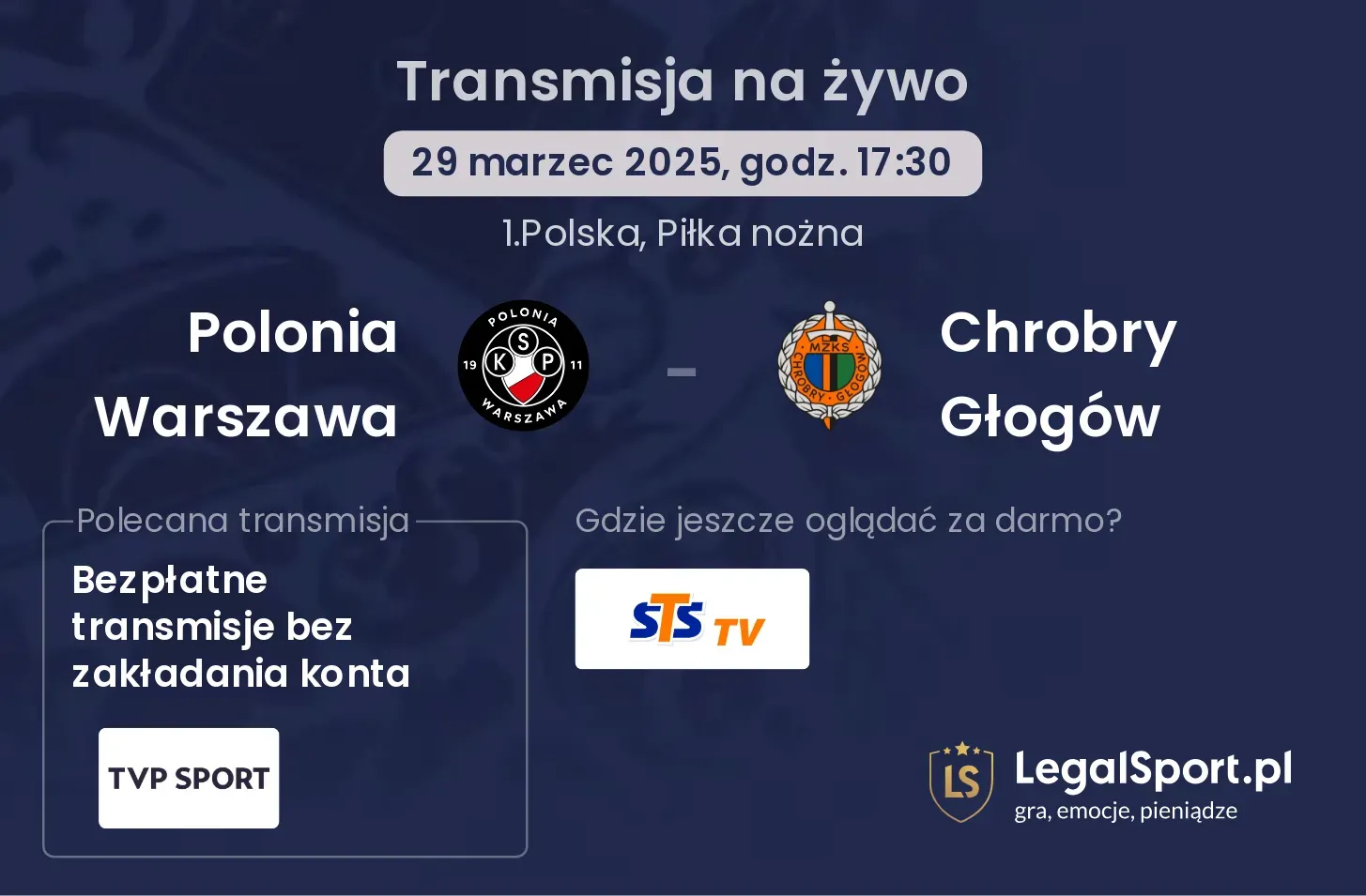 Polonia Warszawa - Chrobry Głogów gdzie oglądać?