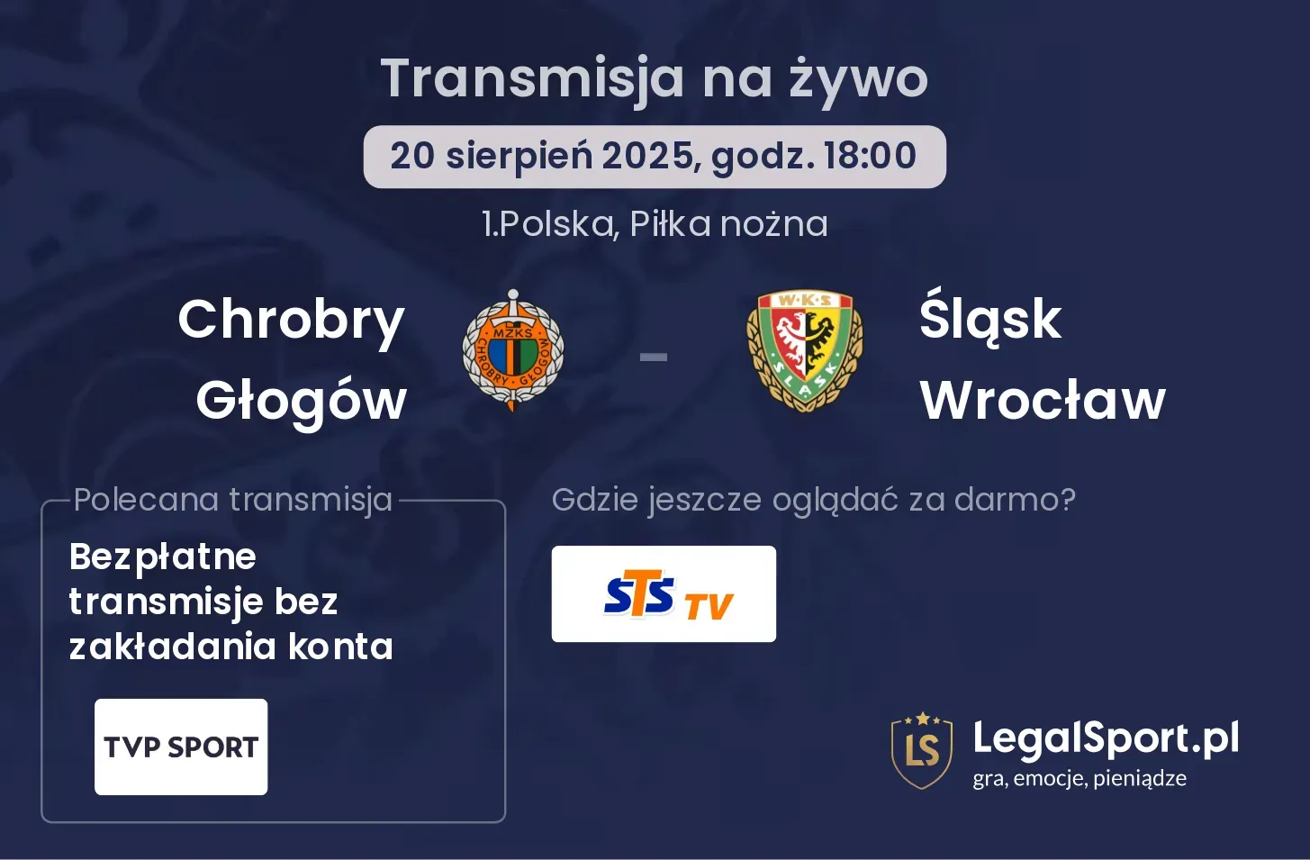 Chrobry Głogów - Śląsk Wrocław transmisja na żywo