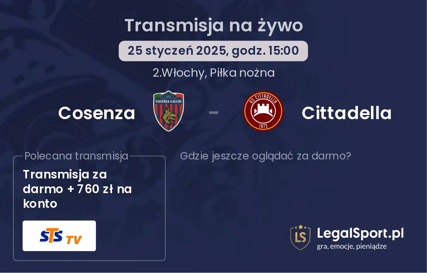 Cosenza - Cittadella gdzie oglądać transmisję?