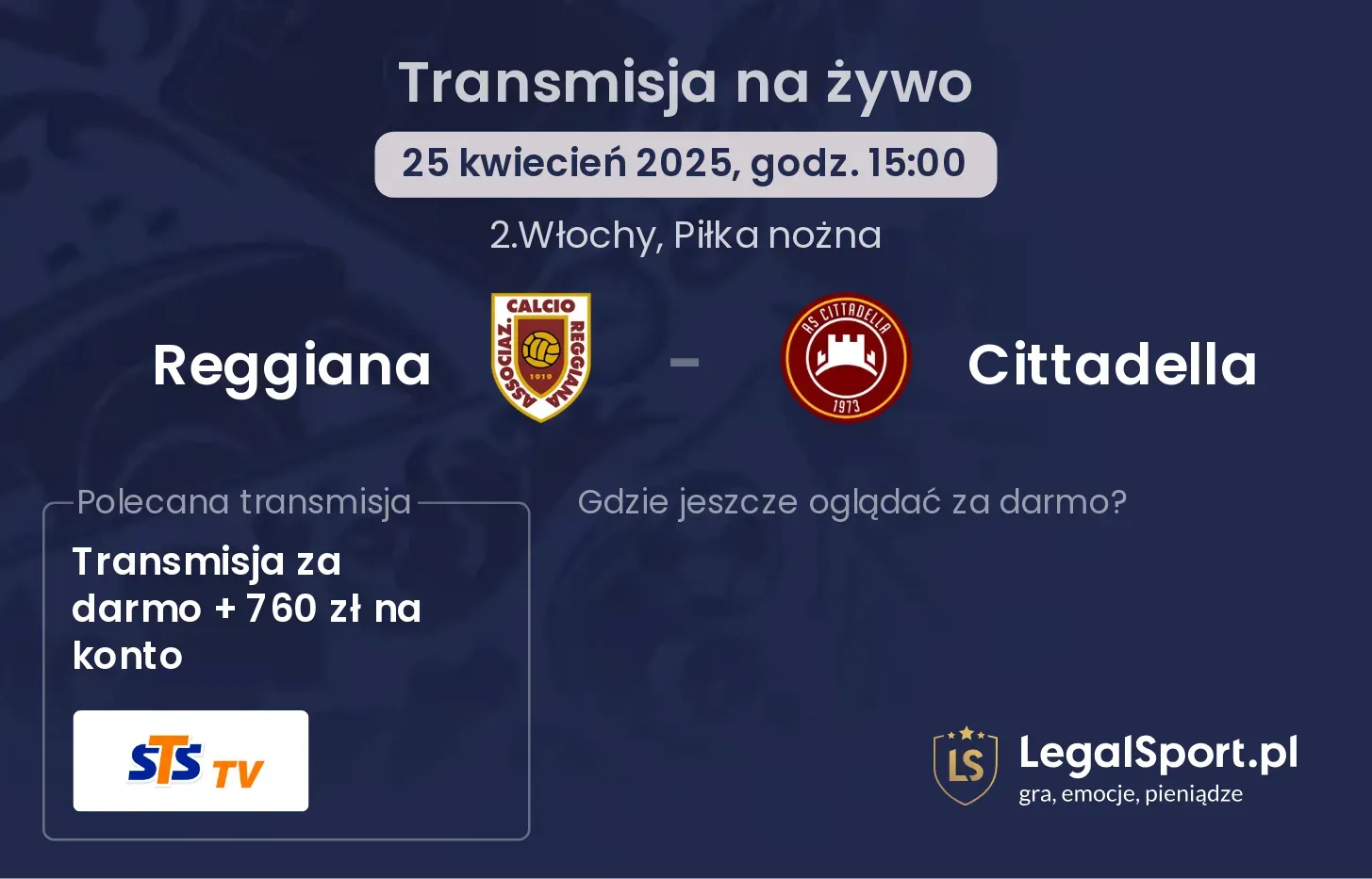 Reggiana - Cittadella gdzie oglądać transmisję?