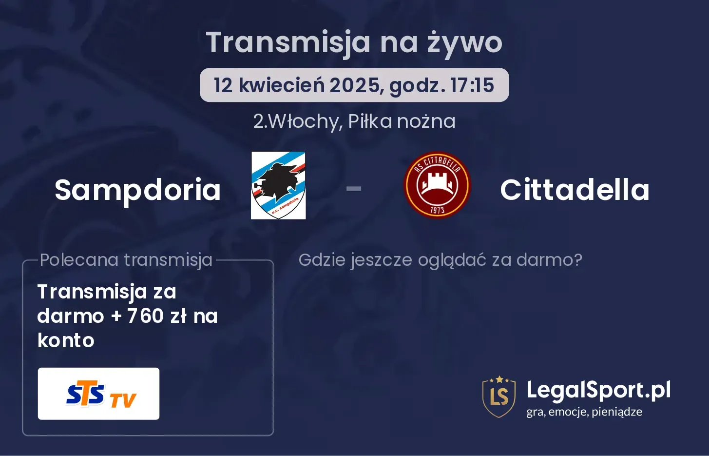 Sampdoria - Cittadella gdzie oglądać transmisję?