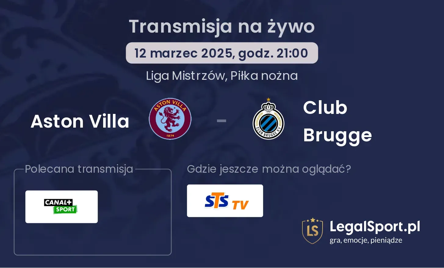 Aston Villa - Club Brugge gdzie oglądać?
