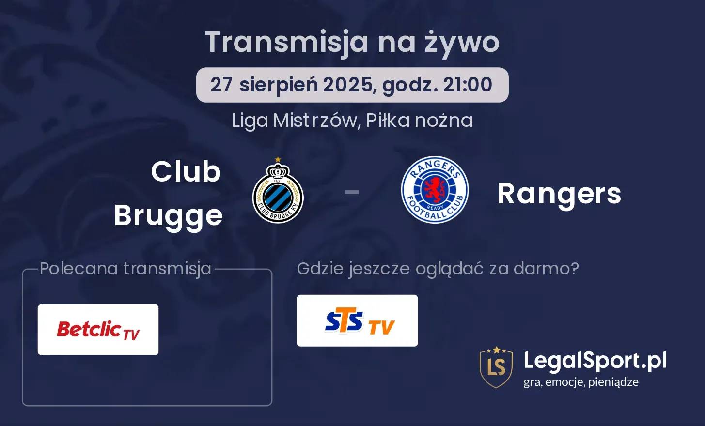 Club Brugge - Rangers transmisja na żywo