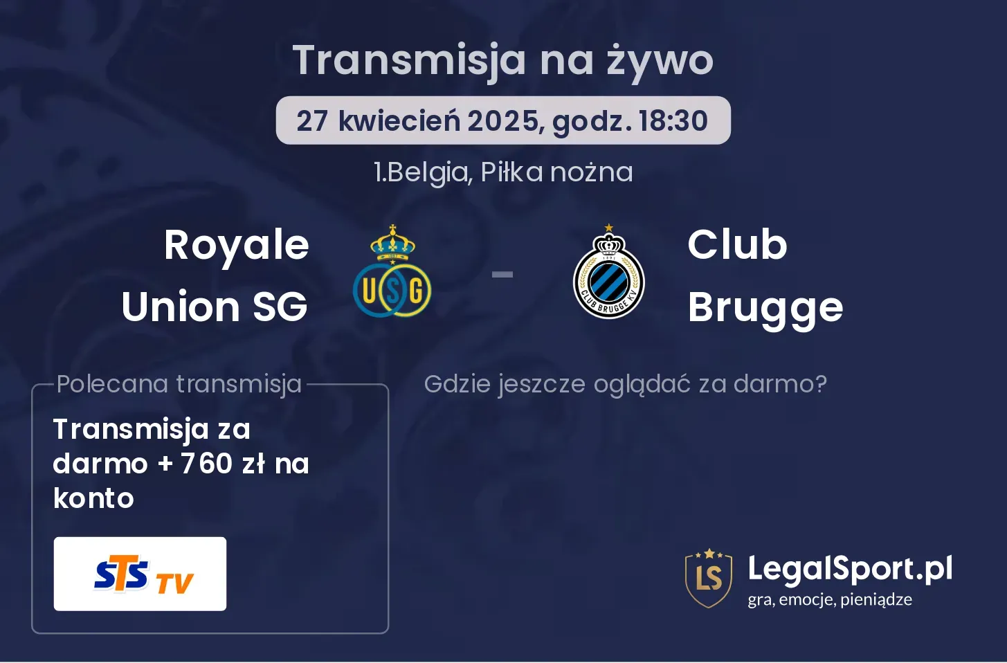 Royale Union SG - Club Brugge gdzie oglądać transmisję?